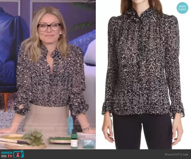 Ba&Sh Amelia Metallic Print Blouse worn by Kelly Ripa on Live with Kelly and Mark