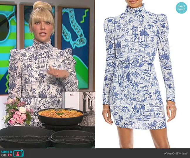 Aqua Puff Sleeve Turtleneck Cocktail Dress worn by Amanda Kloots on The Talk