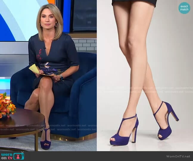 L.K. Bennett Baileigh Ultra Violet Suede Sandals worn by Amy Robach on Good Morning America