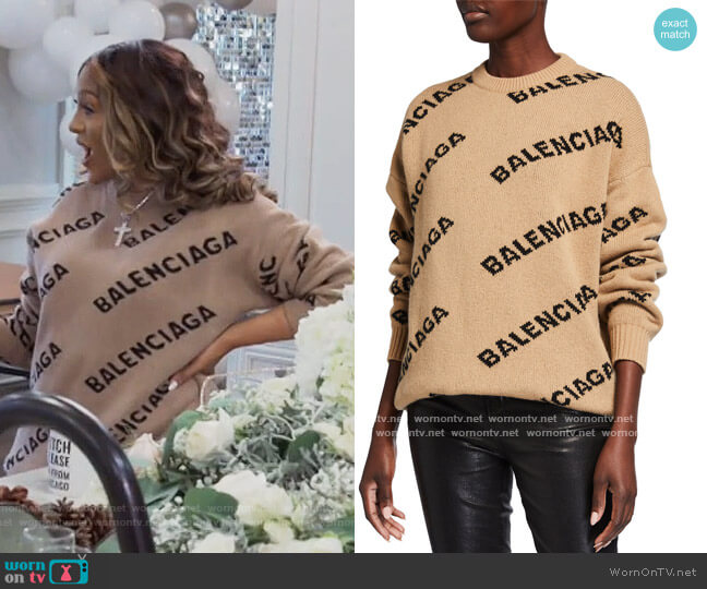 Balenciaga Wool Logo Long-Sleeve Crewneck Sweater worn by Drew Sidora on The Real Housewives of Atlanta