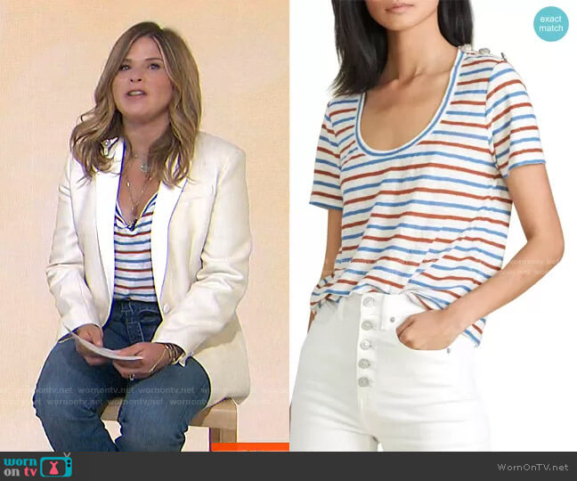 Veronica Beard Benji Stripe Linen T-Shirt worn by Jenna Bush Hager on Today