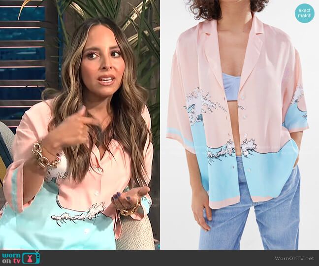 Bershka Satin Printed Oversize Shirt worn by Lilliana Vazquez on E! News