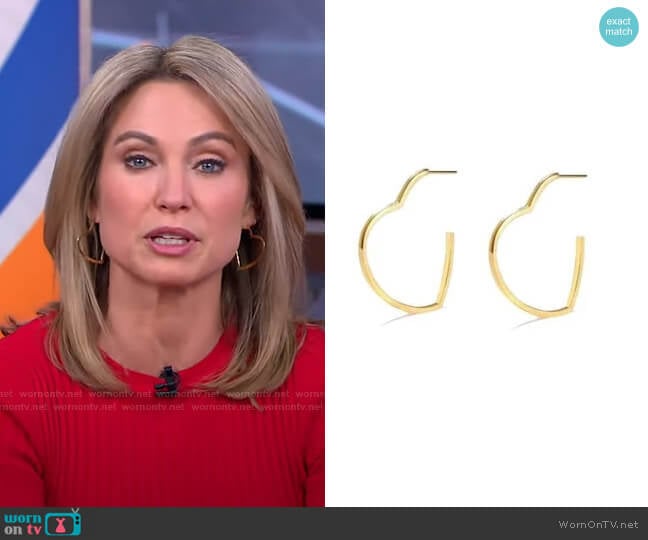 Bonheur Selby Gold Hoop Heart Earrings worn by Amy Robach on Good Morning America