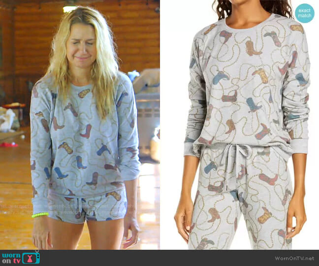 PJ Salvage Boot Print Pajama Top worn by Kary Brittingham on The Real Housewives of Dallas