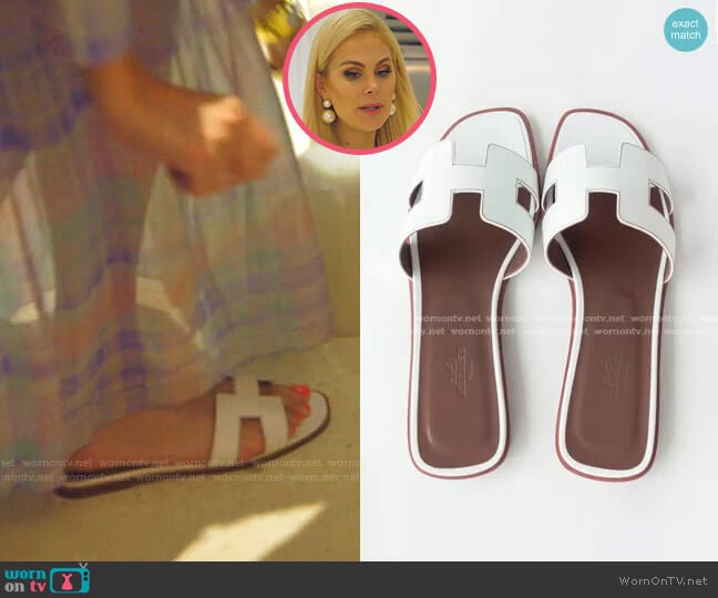 Hermes Box Calfskin Oran Sandals worn by Kameron Westcott on The Real Housewives of Dallas