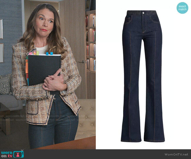 Chloe Braided Waist Flare Jeans worn by Liza Miller (Sutton Foster) on Younger