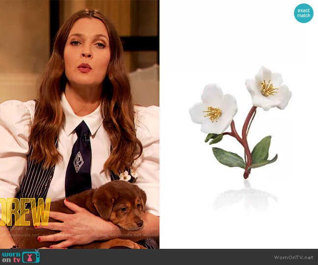 Luz Camino Ceramic and Gem-Set Flower Brooch worn by Drew Barrymore on The Drew Barrymore Show