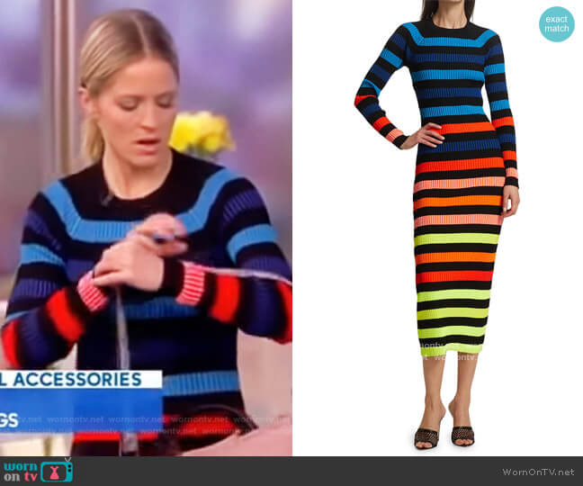 Christopher John Rogers Rainbow Striped Ribbed Midi Dress worn by Sara Haines on The View