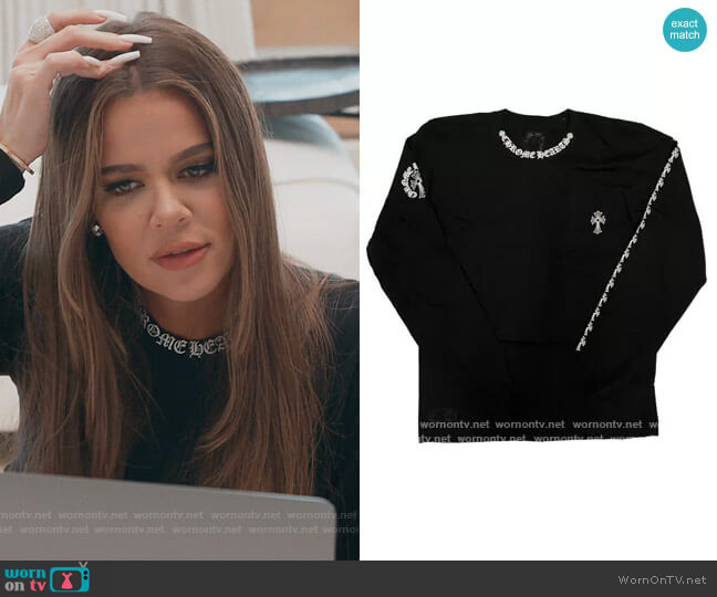 Chrome Hearts Collar Print Black Long Sleeve T-Shirt worn by Khloe Kardashian on Keeping Up with the Kardashians