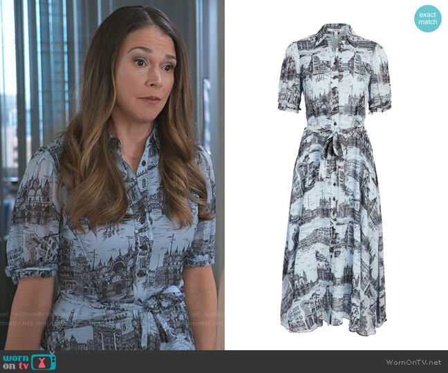 Derek Lam 10 Crosby Faye Button Down Midi Dress worn by Liza Miller (Sutton Foster) on Younger