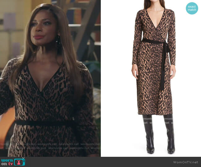 Diane von Furstenberg Damaris Tie Waist Long Sleeve Midi Dress worn by Mika (Kimrie Lewis) on Kenan