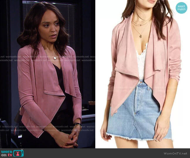 Blank NYC Drape Front Faux Suede Jacket in Dusty Rose worn by Lani Price (Sal Stowers) on Days of our Lives