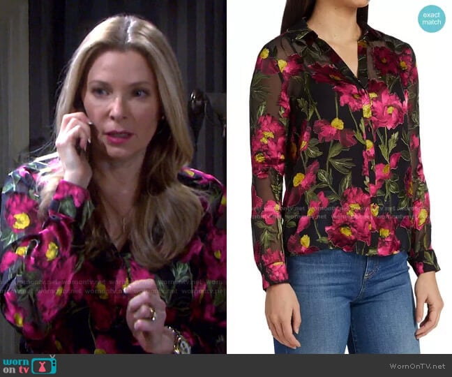 Alice + Olivia Eloise Burnout Floral Shirt worn by Jennifer Horton (Cady McClain) on Days of our Lives