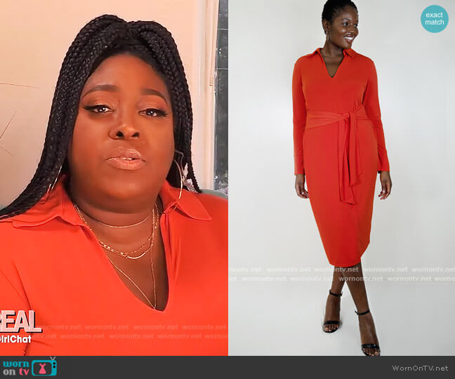 Eloquii Tie Waist Dress with Collar worn by Loni Love on The Real