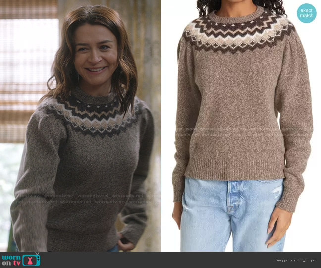Frame Fair Isle Merino Wool & Cashmere Blend Sweater worn by Amelia Shepherd (Caterina Scorsone) on Greys Anatomy