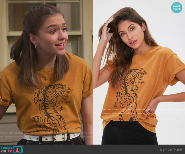 Forever 21 Tiger Graphic Tee worn by Presley (Jayden Bartels) on Side Hustle