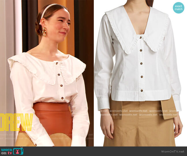 Ganni Wide Ruffle-Trimmed Collar Cotton Poplin Shirt