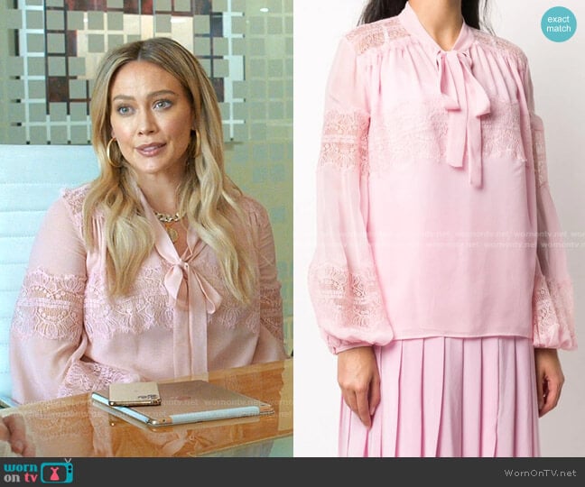 Giambattista Valli Pussybow Gypsy Blouse worn by Kelsey Peters (Hilary Duff) on Younger