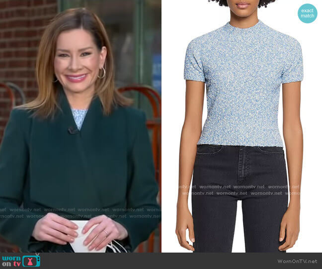 Sandro Ginna Marled-Knit Short-Sleeve Sweater worn by Rebecca Jarvis on Good Morning America