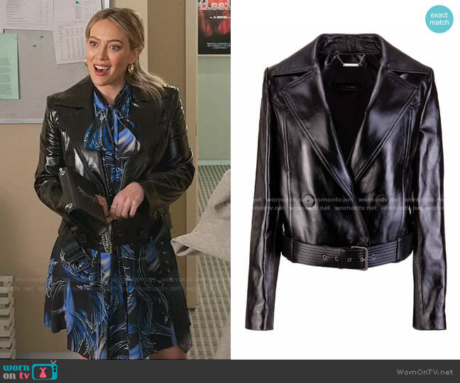 Givenchy Biker Jacket In Lambskin With Belt And Stitches At The Revers worn by Kelsey Peters (Hilary Duff) on Younger