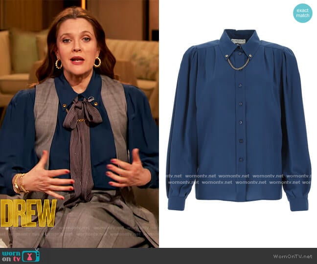 Givenchy Silk Crepe Shirt with Chain worn by Drew Barrymore on The Drew Barrymore Show