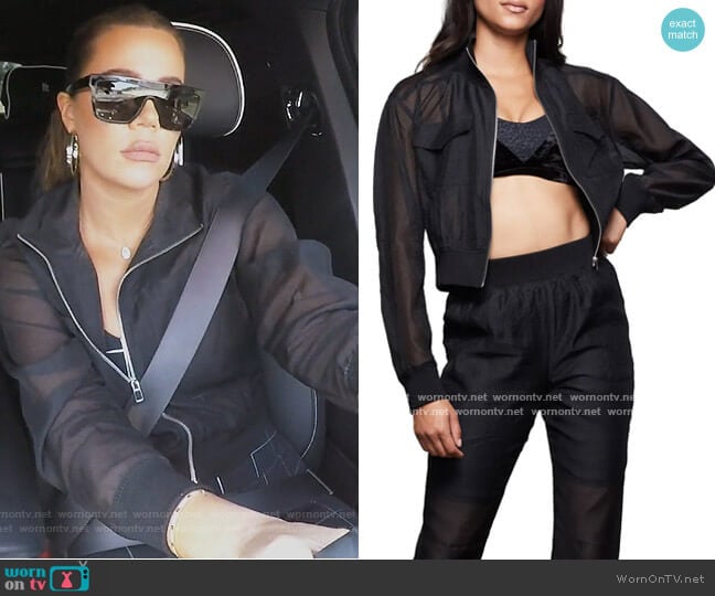 Good American Sheer Crop Bomber Jacket worn by Khloe Kardashian on Keeping Up with the Kardashians