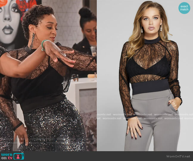 Guess Eloise Lace Top worn by Cocoa McKellan (Tia Mowry-Hardrict) on Family Reunion