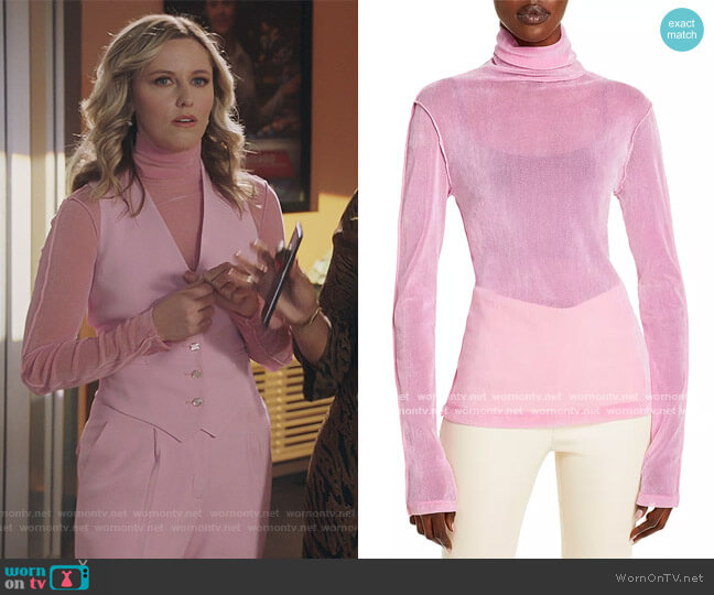 Helmut Lang Velvet Tulle Turtleneck worn by Tami (Taylor Louderman) on Kenan