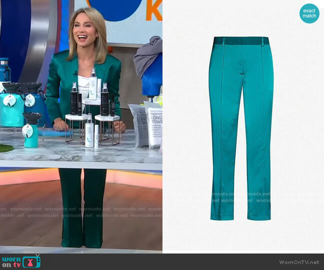 The Kooples High-Rise Slit-Detail Satin Trousers worn by Amy Robach on Good Morning America