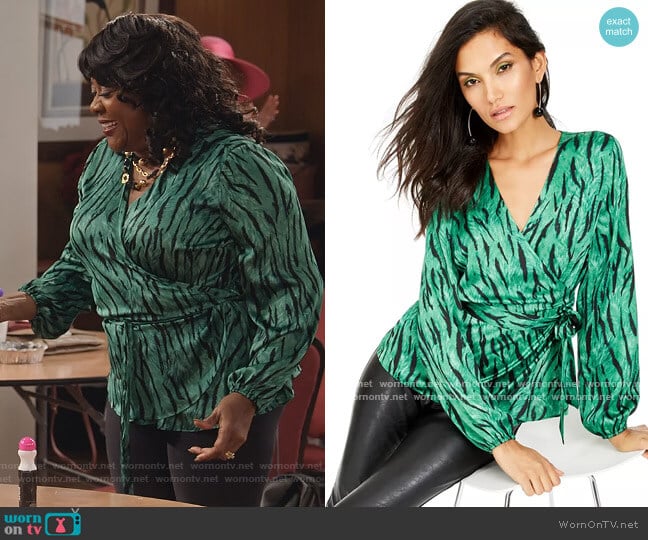 INC International Concepts INC Animal-Print Wrap Top worn by MDear (Loretta Devine) on Family Reunion