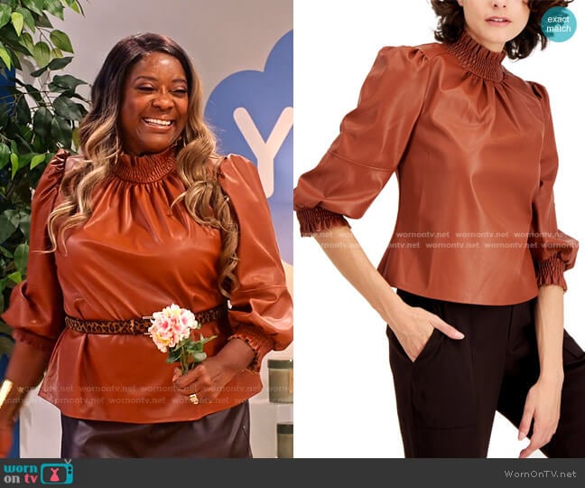INC International Concepts Faux Leather Mock Neck Top worn by MDear (Loretta Devine) on Family Reunion