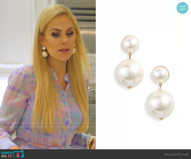 Lele Sadoughi Imitation Pearl Doorknocker Earrings worn by Kameron Westcott on The Real Housewives of Dallas