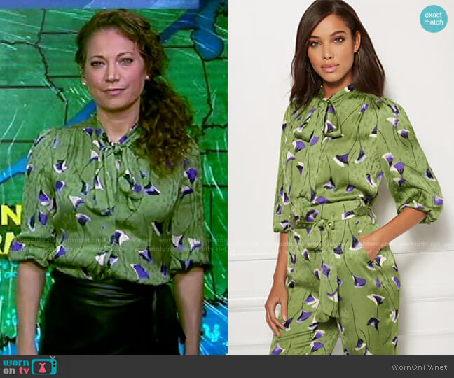 New York & Company Isabella Bow Blouse - Eva Mendes Collection worn by Ginger Zee on Good Morning America