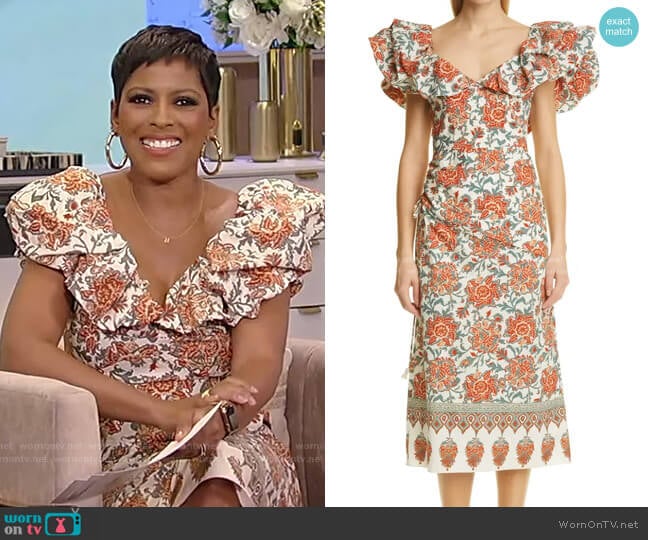 Johanna Ortiz Art de Vivre Floral Cotton Midi Dress worn by Tamron Hall on Tamron Hall Show
