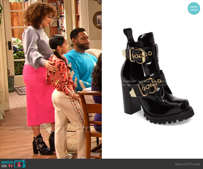 Jeffrey Campbell Craven Buckle Strap Bootie worn by Jade (Talia Jackson) on Family Reunion