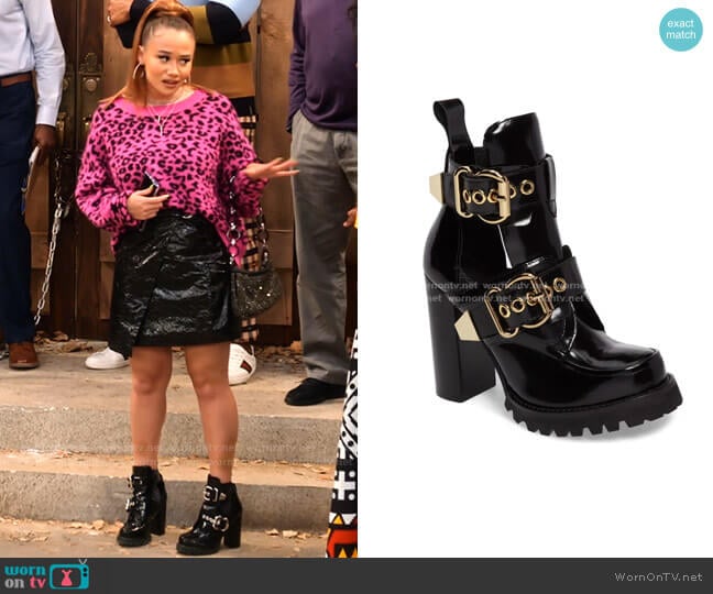 Jeffrey Campbell Craven Buckle Strap Bootie worn by Jade (Talia Jackson) on Family Reunion