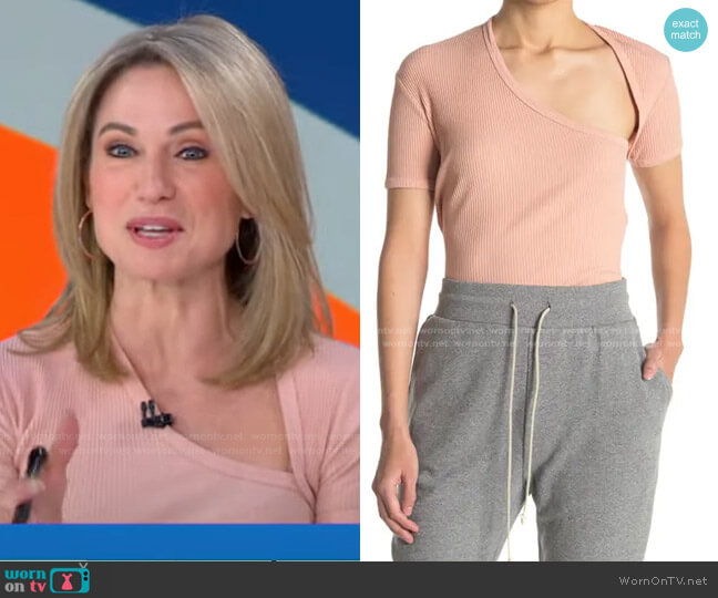 John Elliott Ribbed Asymmetrical T-Shirt worn by Amy Robach on Good Morning America