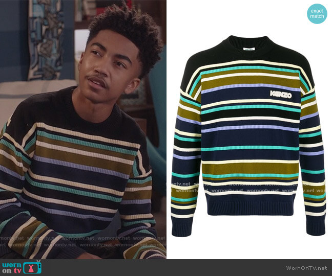Kenzo Striped Logo Jumper worn by Jack Johnson (Miles Brown) on Black-ish