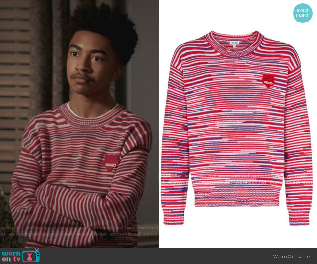 Kenzo Logo Patch Stripe Jumper worn by Jack Johnson (Miles Brown) on Black-ish
