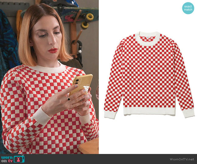 Kule The Check Mate Sweater worn by Lauren (Molly Bernard) on Younger