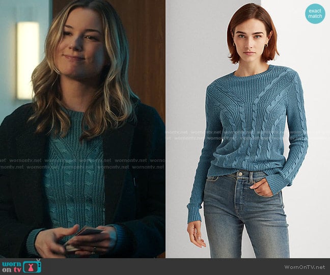 Lauren Ralph Lauren Cable Knit Crewneck Sweater worn by Nicolette Nevin (Emily VanCamp) on The Resident