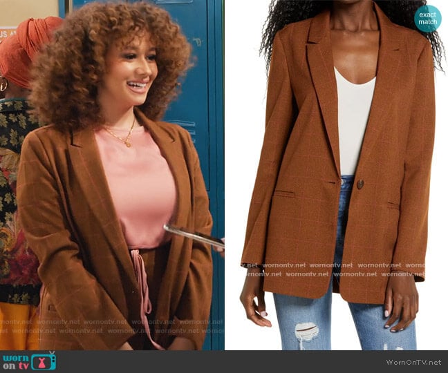 Leith Windowpane Check Boyfriend Blazer worn by Jade (Talia Jackson) on Family Reunion