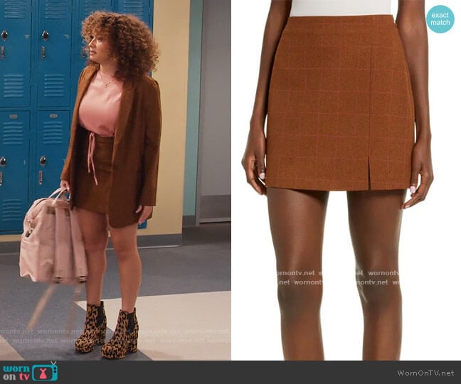 Leith Windowpane Check Miniskirt worn by Jade (Talia Jackson) on Family Reunion