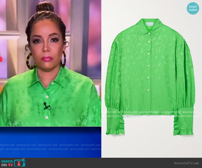 Les Reveries Ruffled silk-jacquard shirt worn by Sunny Hostin on The View