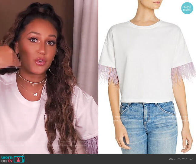 Lucy Paris Faux-Feather Trim Tee worn by Adrienne Houghton on The Real
