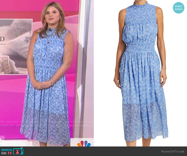 ML Monique Lhuillier Printed Sleeveless Smocked Dress worn by Jenna Bush Hager on Today