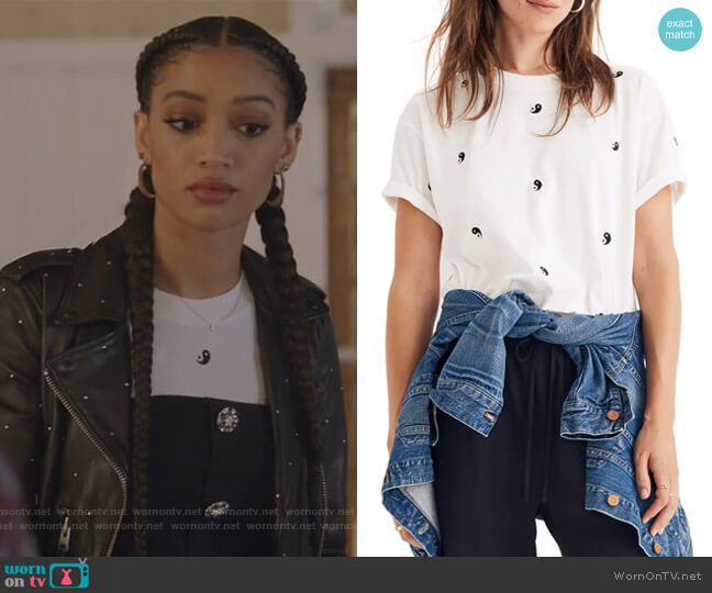 Madewell Embroidered Yin Yang Easy Crop Tee worn by Laura Baker (Monet Mazur) on All American