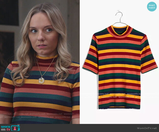 Madewell Ribbed Mockneck Top in Rainbow Stripe
