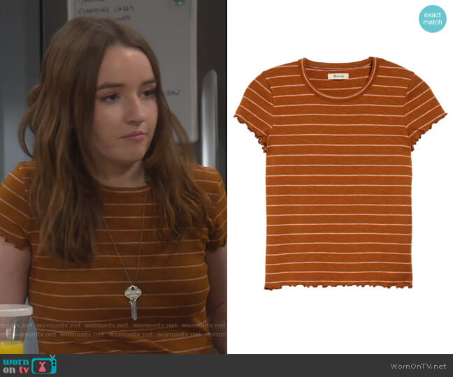 Madewell Stripe Print Cropped Baby T-Shirt worn by Eve Baxter (Kaitlyn Dever) on Last Man Standing