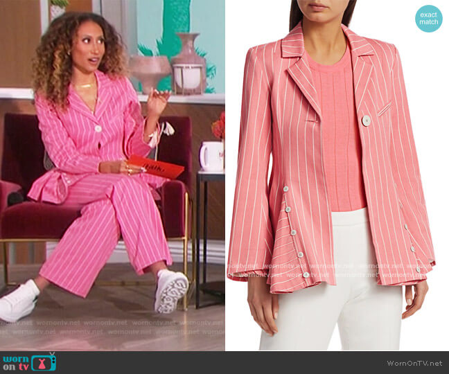 Maggie Marilyn Follow Your Heart Stripe Peplum Blazer worn by Elaine Welteroth on The Talk